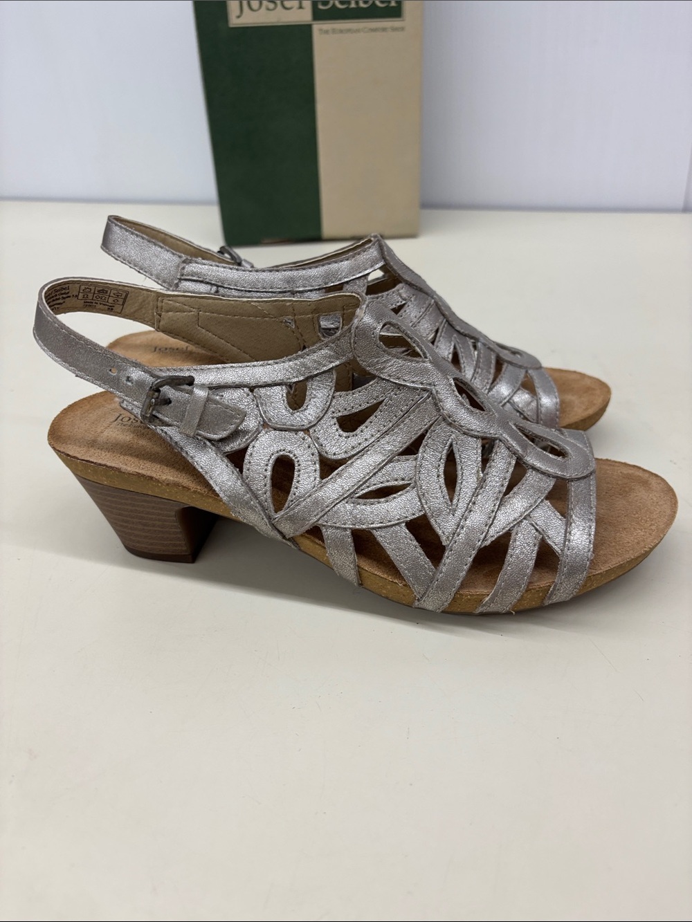 Josef Seibel Metallic Silver Cutout Slingback Heels - Picture 4 of 8